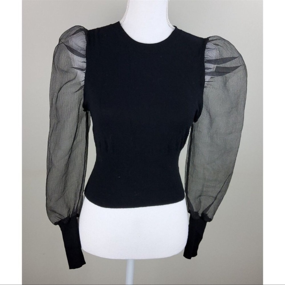 Idem Ditto Women's Sheer Balloon Sleeve Sweater Black Size L